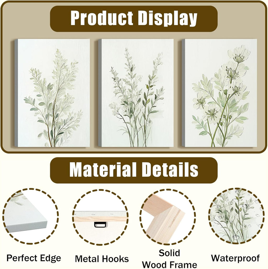 Skiennix Boho Floral Canvas Wall Art Prints - Modern Botanical Decor for Home & Office | 12"x16" Wrapped Frame