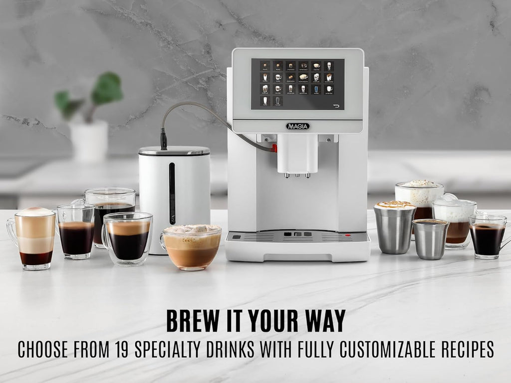 Zulay Magia Fully Automatic Espresso Machine - 19 Customizable Coffee Options | Includes Insulated Milk Container & Deluxe Cups - Auto-Cleaning - OG White