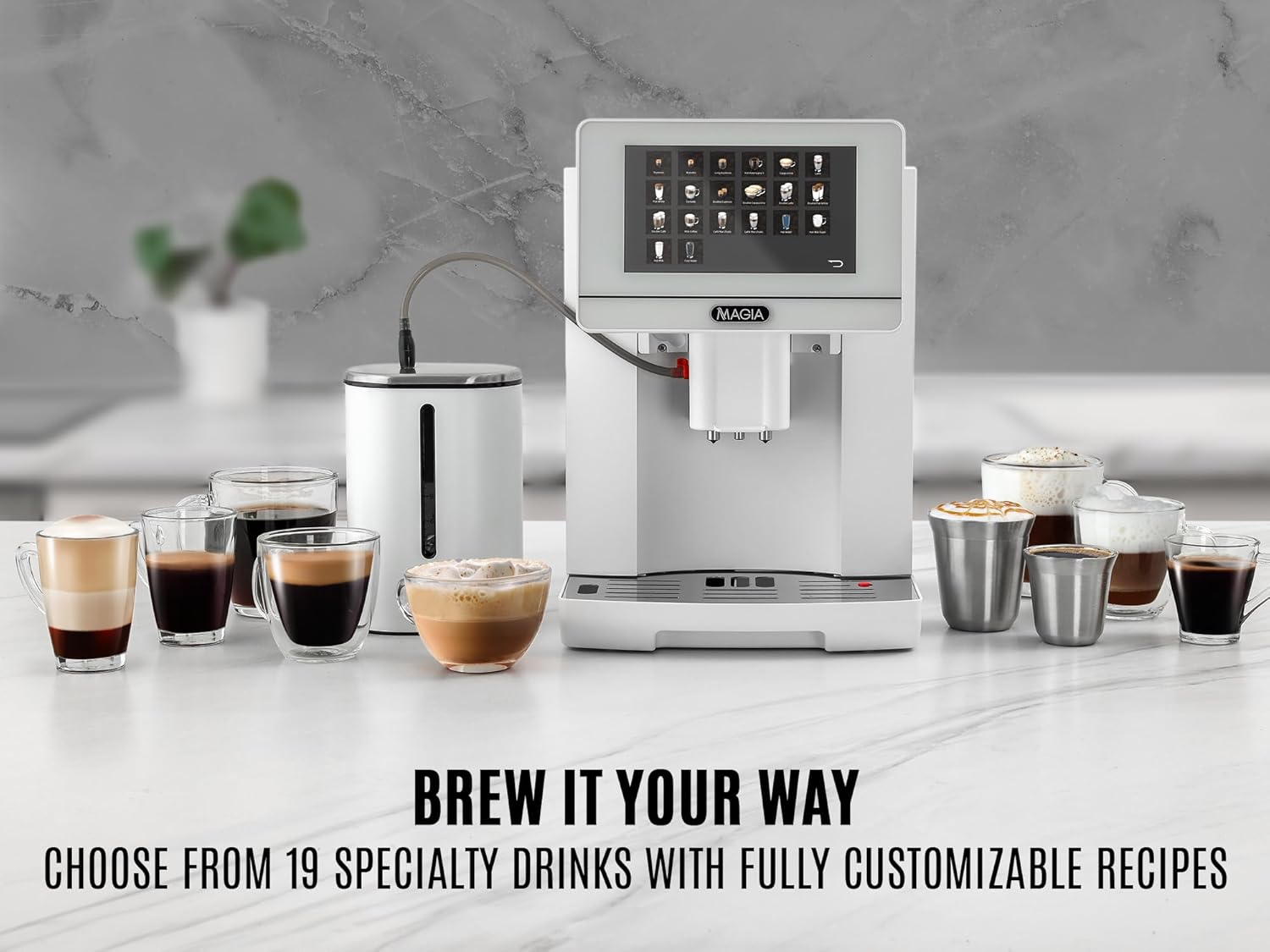 Zulay Magia Fully Automatic Espresso Machine - 19 Customizable Coffee Options | Includes Insulated Milk Container & Deluxe Cups - Auto-Cleaning - OG White
