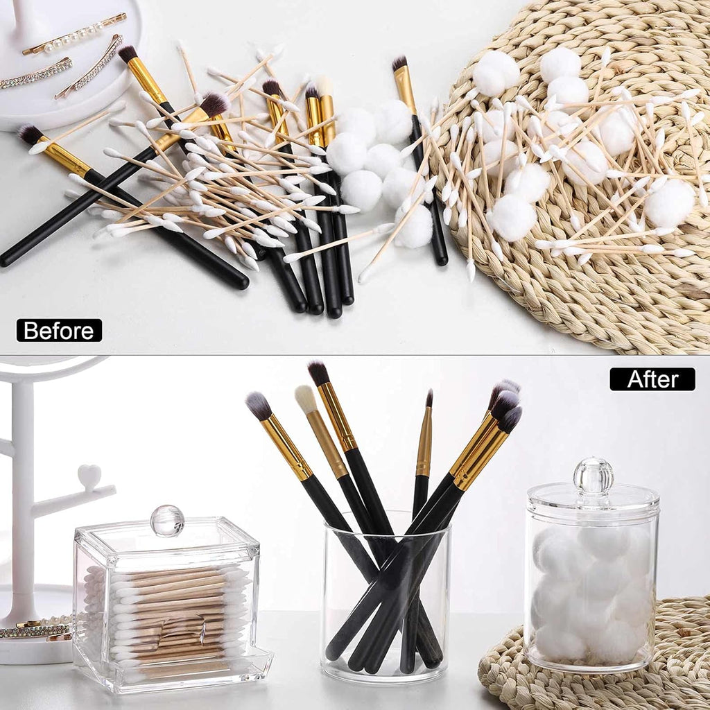 Tbestmax Cotton Ball & Swab Dispenser - 3-Piece Apothecary Jar Organizer for Bathroom Storage