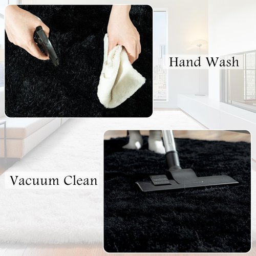 AAFKK Black Area Rug for Bedroom, 2x3 Small Rugs for Living Room Nursery Kids Room Dorm Home Decor Aesthetic, Fluffy Shaggy Rug with 4 Anti-Slip Carpet Tapes