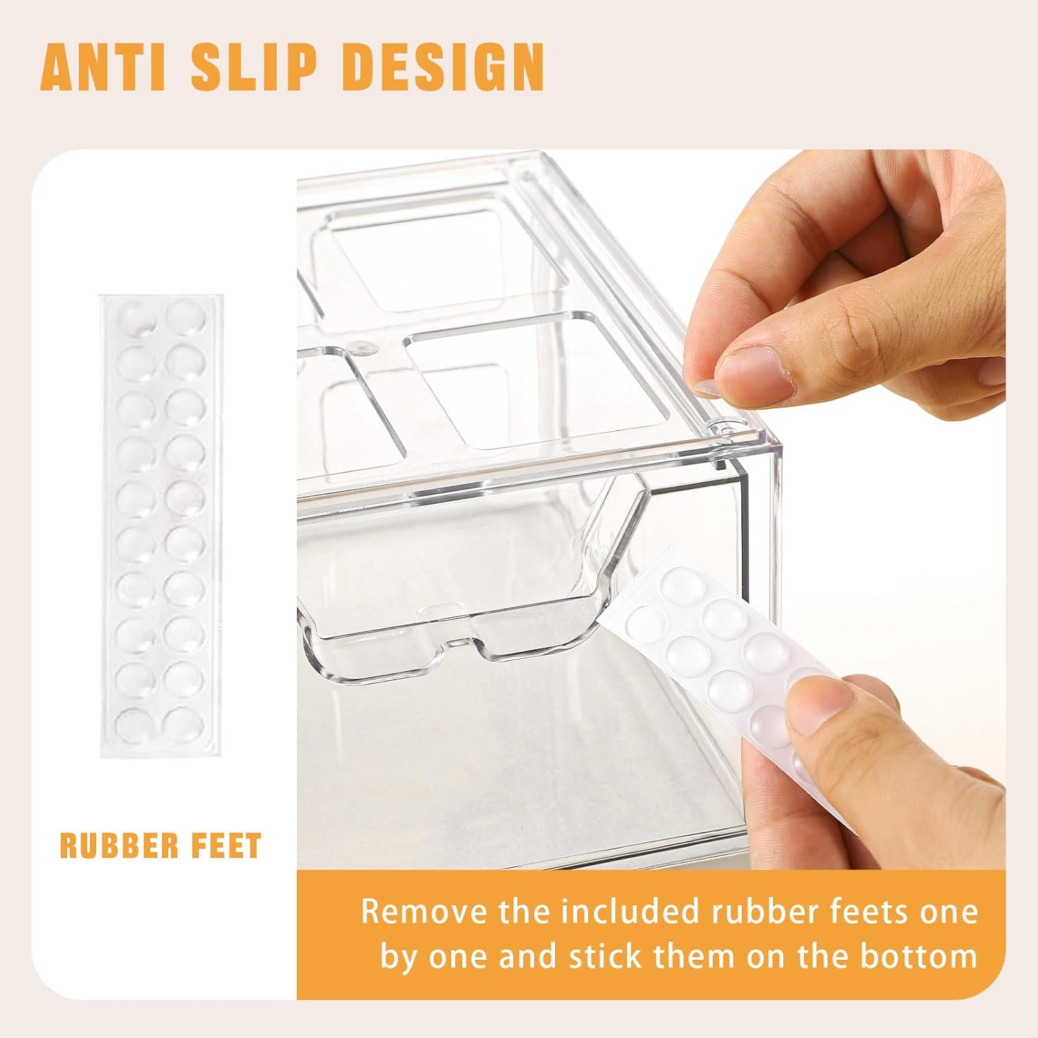 Stebopum Stackable Makeup Organizer - 6 Pack Clear Acrylic Storage Bins with Pull-Out Handle | 4.4'' Tall for Vanity & Bathroom