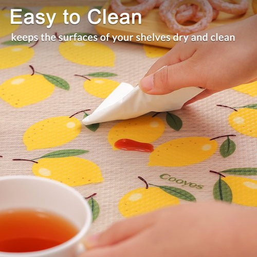 Cooyes Shelf Liner, Non-Adhesive Cabinet Liners for Kitchen Drawers, Shelves, Refrigerator, Pantry Storage, Bathroom Closet, Fridge, Durable Waterproof EVA Mats(11.8" W x 118" L, Yellow Lemon)