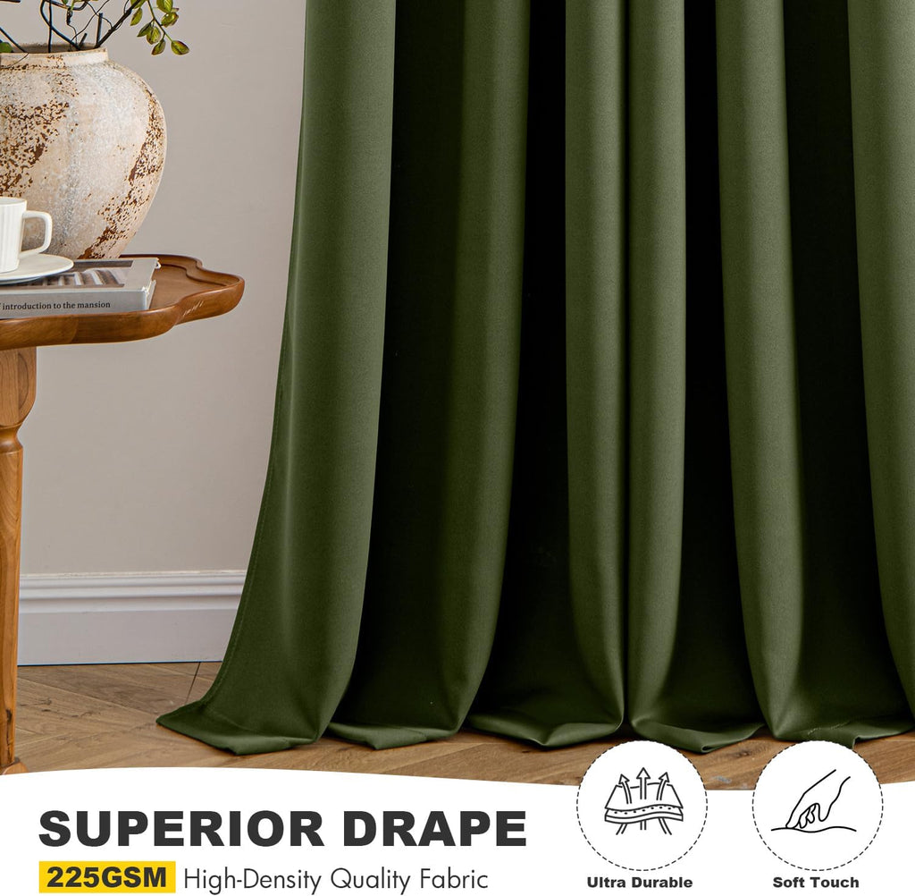 MIULEE Olive Green Blackout Curtains - Thermal Insulated Room Darkening Drapes | 90 Inches Long, 2 Panels