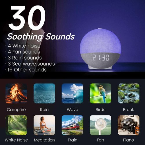 Diol Tode Sunrise Alarm Clock with Sound Machine, Natural Wake Up Light with Night Light, 30 Sleep Sounds, White Noise Machine Alarm Clocks for Bedrooms, Heavy Sleepers