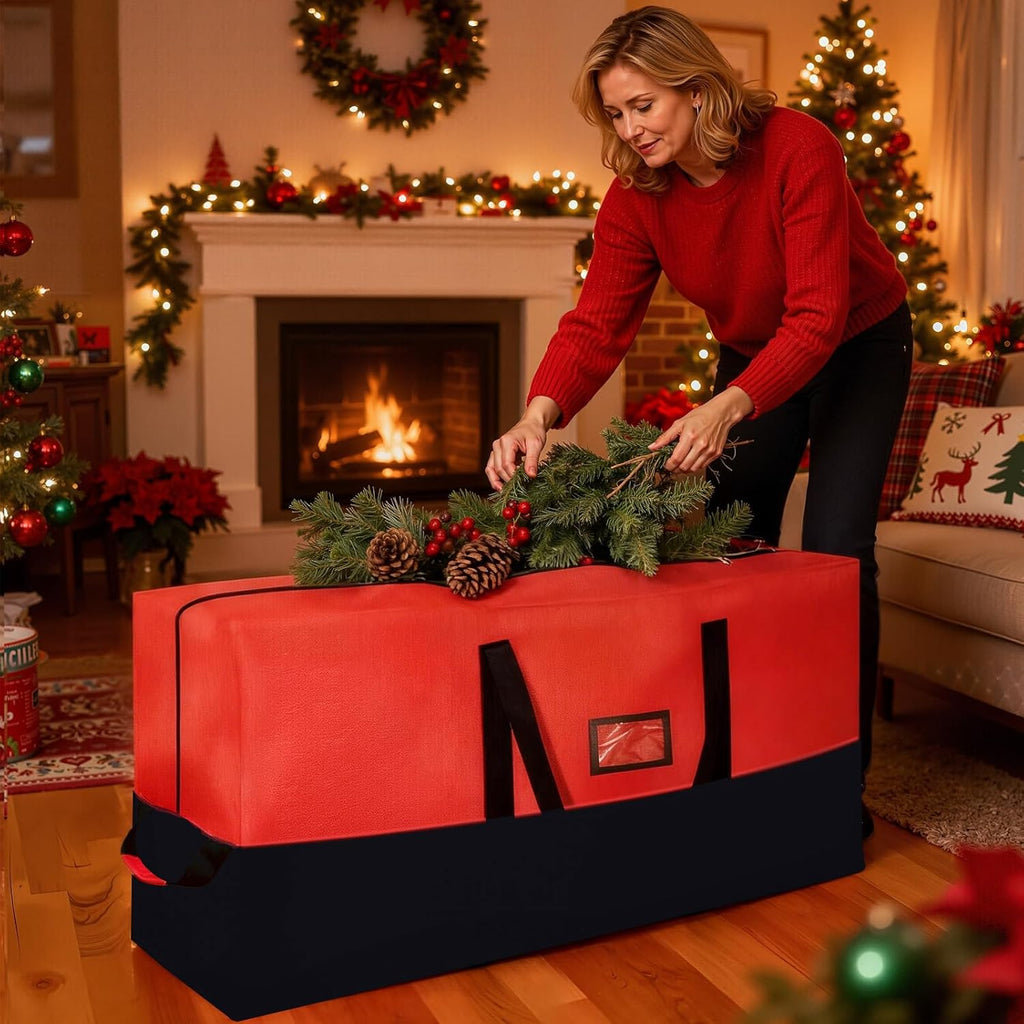 Regine Switzerland Heavy Duty Christmas Tree Storage Bag - Waterproof, Durable Zipper & Handles for 9ft Trees | Black & Red
