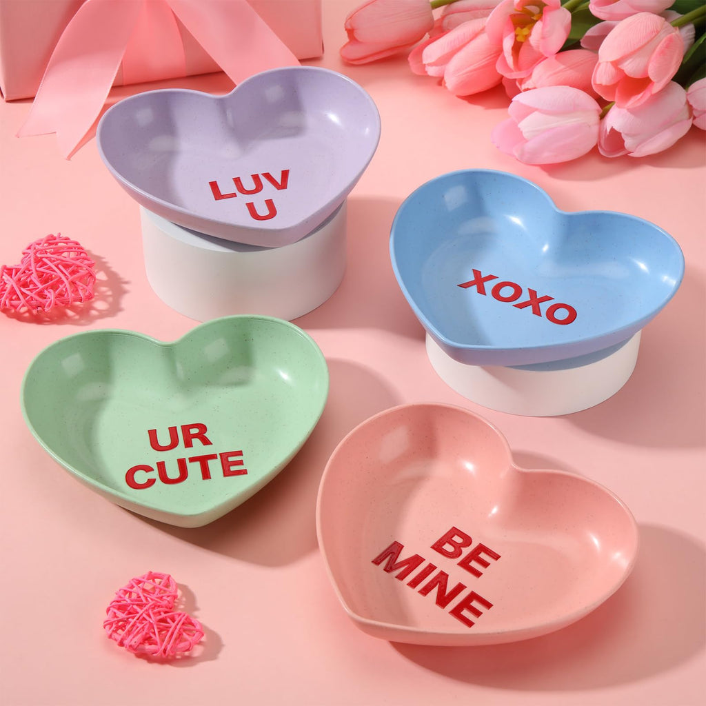 FoldTier 12 Pcs Valentine's Day Heart Bowls Conversation Hearts Plastic Bowls Plates 5.7 Inch Pink Snack Dessert Salad Fruits Decorative Plates Dishes for Valentine Wedding Kitchen Party Supplies
