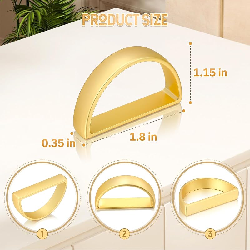 Matte Gold Napkin Rings Set of 48 - D-Shape Bulk Napkin Holders for Thanksgiving & Christmas - 1.8 x 1.18 in