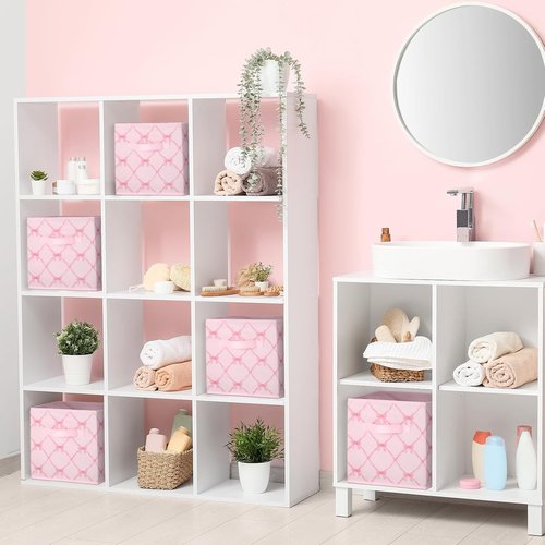 Geelin 6 Pcs Light Pink Bow Storage Bins - 11 Inch Collapsible Fabric Organizer for Home & Office
