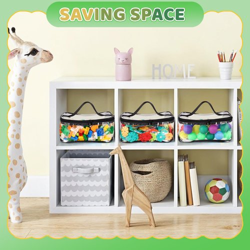 4 Packs Clear Toy Storage Bags, PVC Waterproof Toy Organizer with Zip Reusable Bags for Building Blocks, Board Game, Puzzles, Kids Books, Stationery