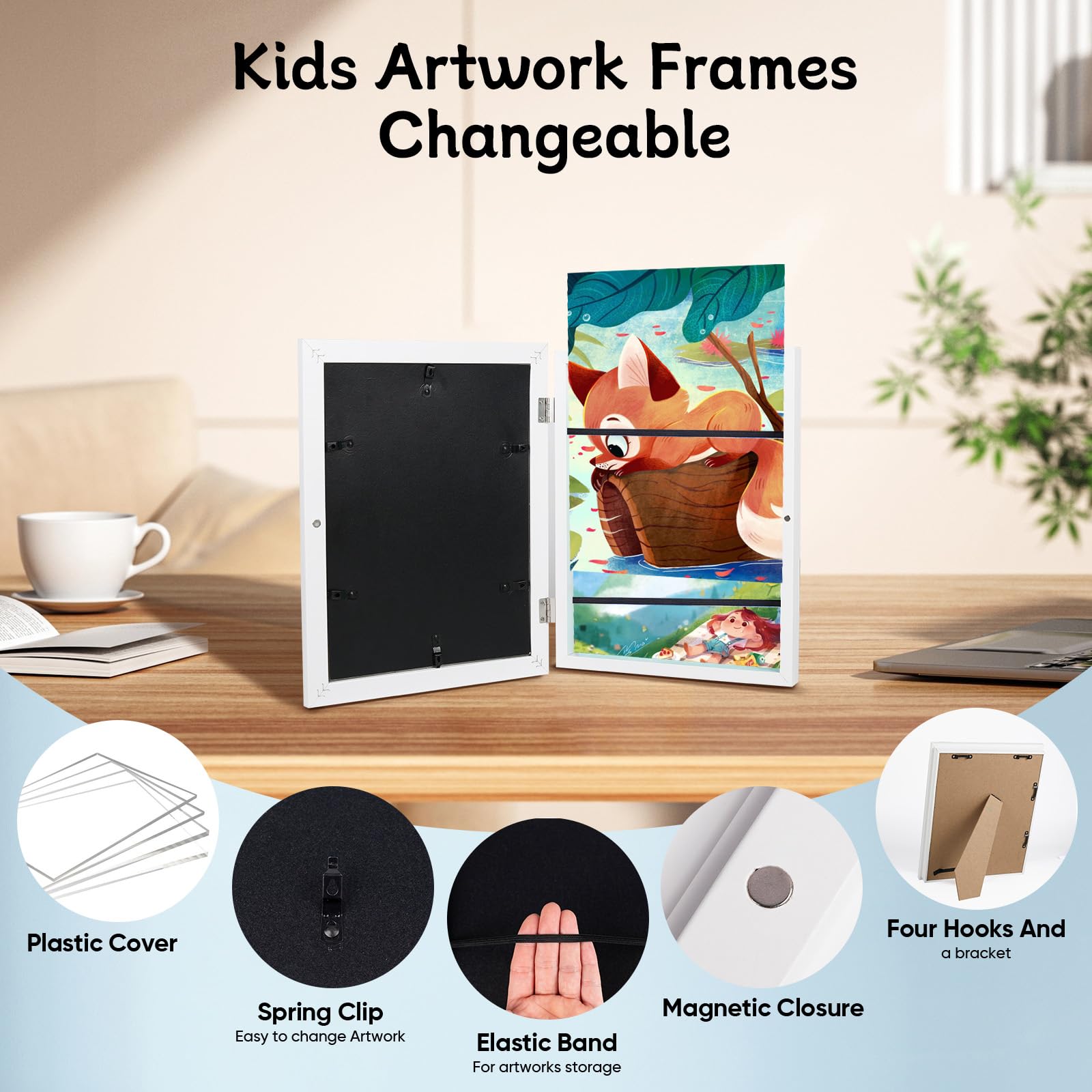 wesellcan 2Pack Kids Artwork Frames Changeable -Kids Art Frame,Kids Art Frames Front Opening Holds 150,8.5x11 White Rows Childrens Art Frame for Storage Kids Art,Picture Frame for Display Kid Art Work