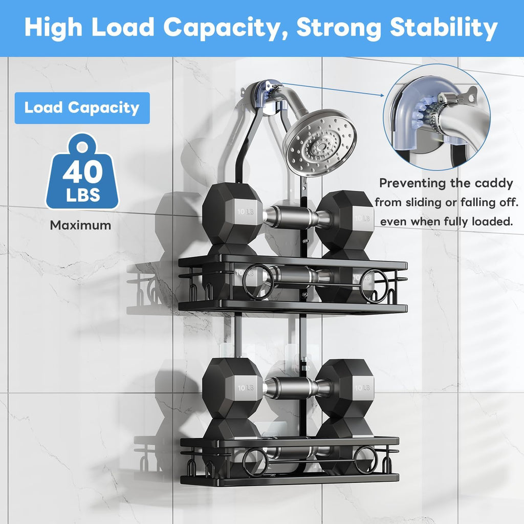 Skiennix Adjustable Shower Caddy - Rustproof Large-Capacity Bathroom Organizer with Hooks for Razors