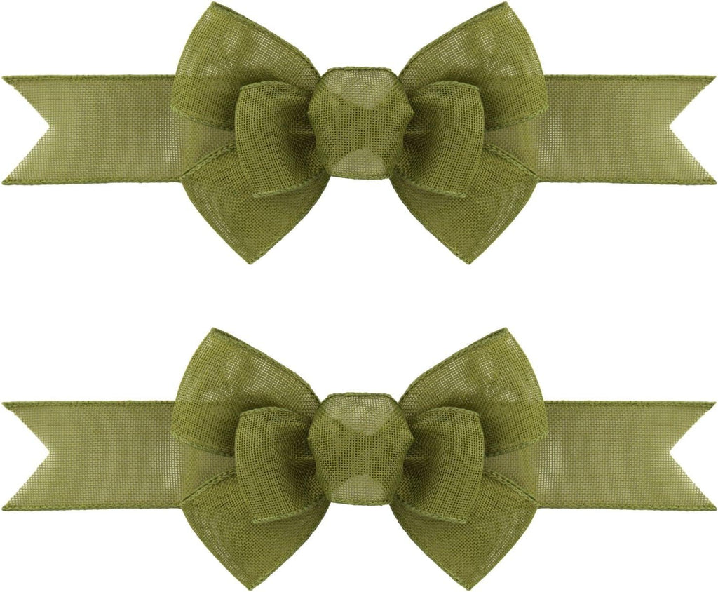 Meseey Sage Green Moss Wired Ribbon - 2 Pcs Handmade Burlap Bows for Wreaths & Gift Wrapping