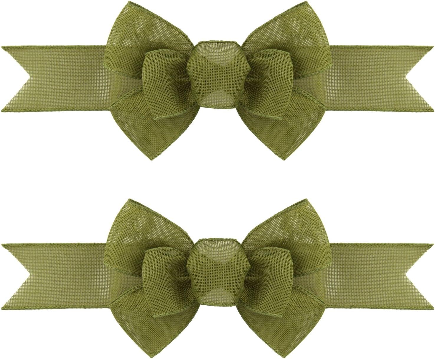 Meseey Sage Green Moss Wired Ribbon - 2 Pcs Handmade Burlap Bows for Wreaths & Gift Wrapping