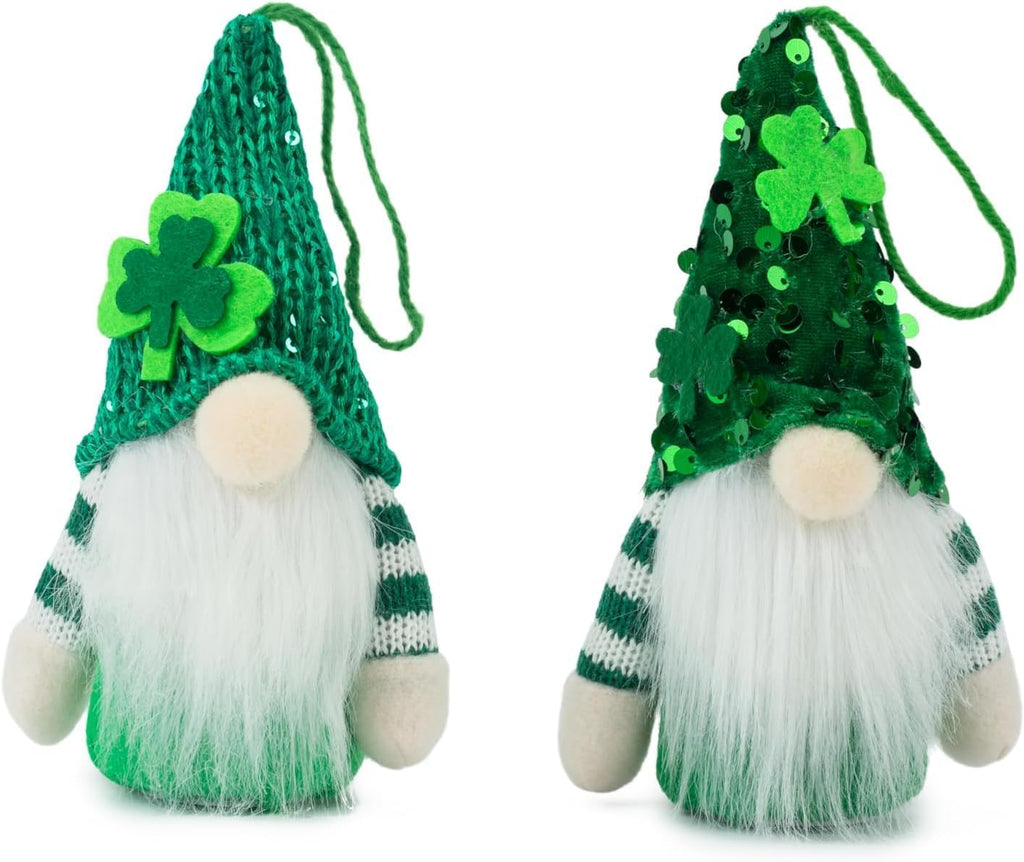 Skiennix St. Patrick's Day Gnomes - Plush Leprechaun Doll Decorations | 2-Pack Irish Green Shamrock Ornaments