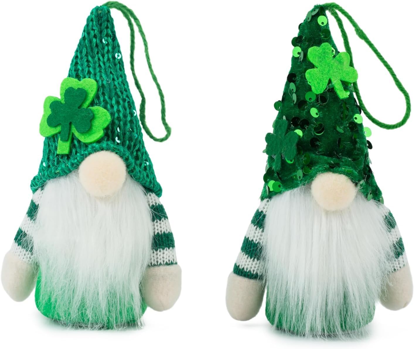 Skiennix St. Patrick's Day Gnomes - Plush Leprechaun Doll Decorations | 2-Pack Irish Green Shamrock Ornaments