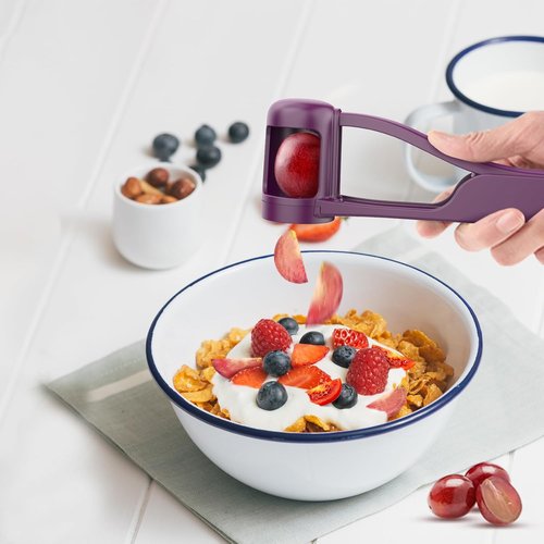 Luvan Grape Cutter for Toddlers | Stainless Steel Fruit Slicer for Easy Salad & Cake Decor - Purple