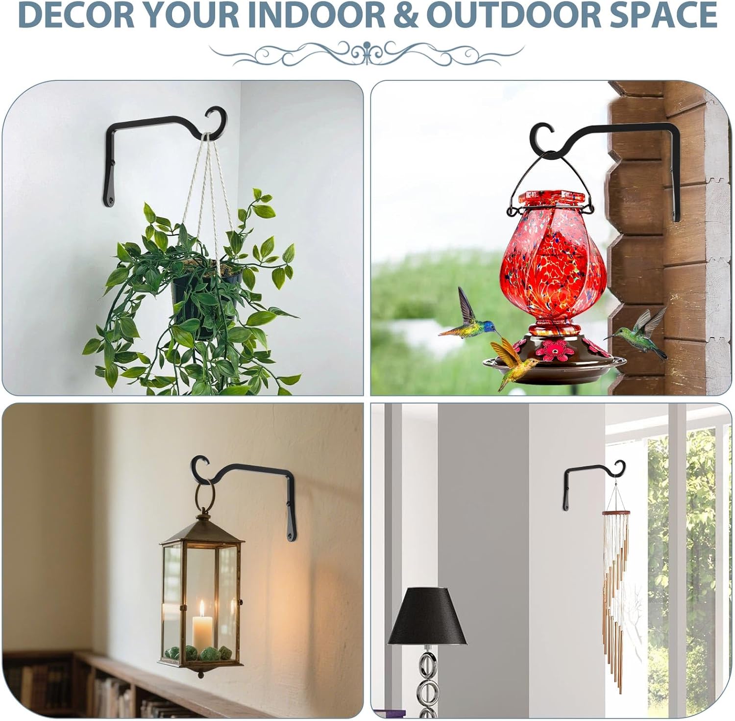 BOLITE Plant Hangers - 6 Inch Indoor/Outdoor Wall Hooks for Planters & Lanterns | 2 Pack, Black