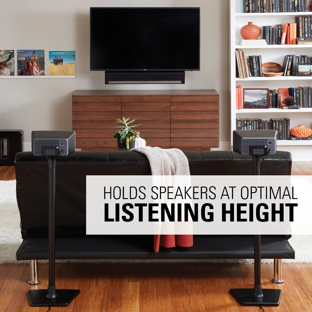 Sanus Wireless Sonos Speaker Stand for Sonos One, Play:1, & Play:3 - Audio-Enhancing Design with Built-in Cable Management - Single Stand (Black) - WSS21-B1