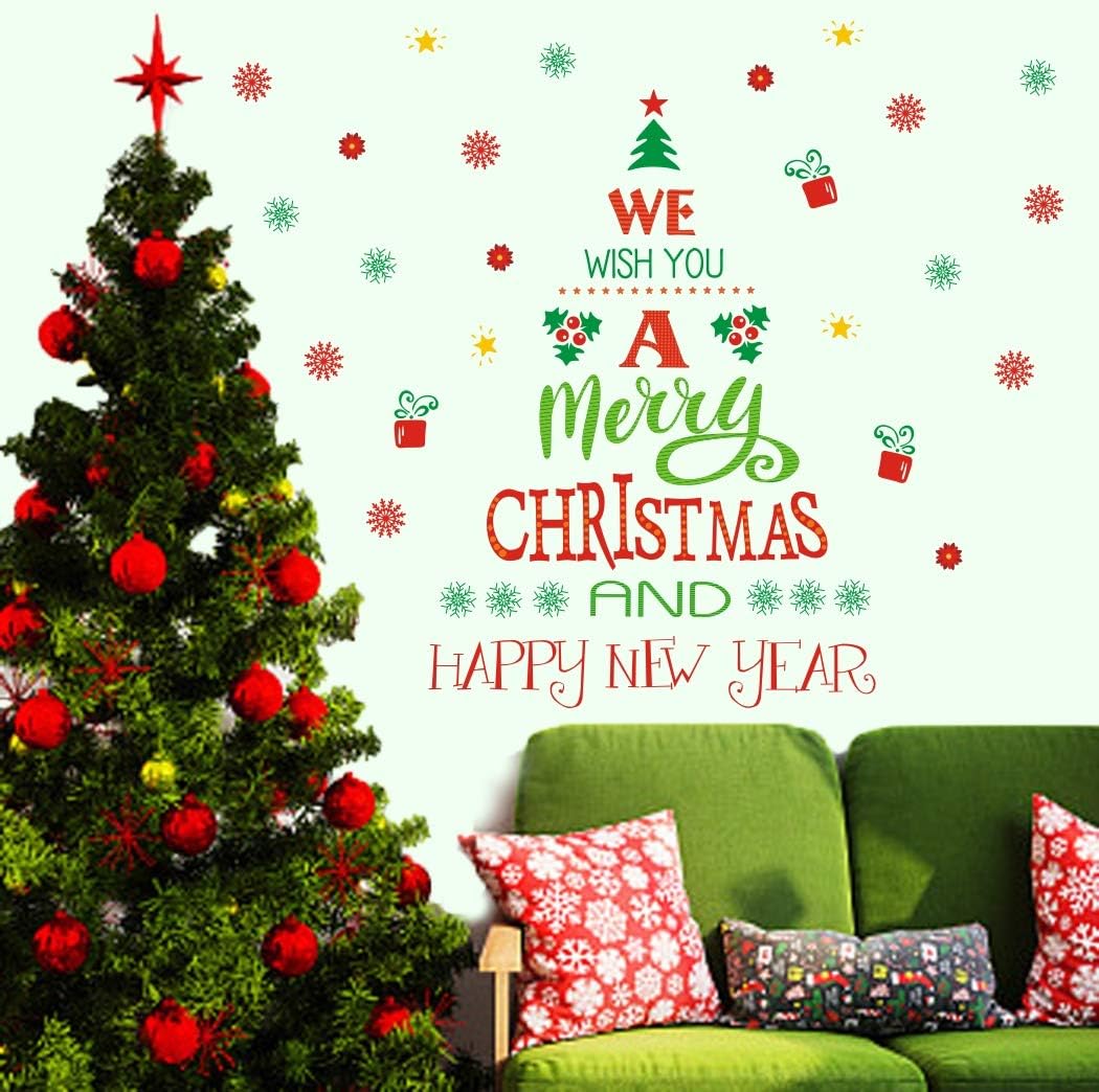 TOARTi Merry Christmas Wall Decals - Happy New Year Quotes & Snowflake Stickers for Festive Decor