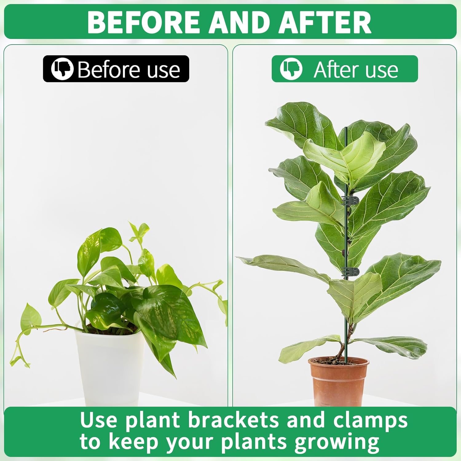 Skiennix Plant Stakes - 15.7" Bendable Support Sticks with Clips for Indoor/Outdoor Plants | 10-Pack