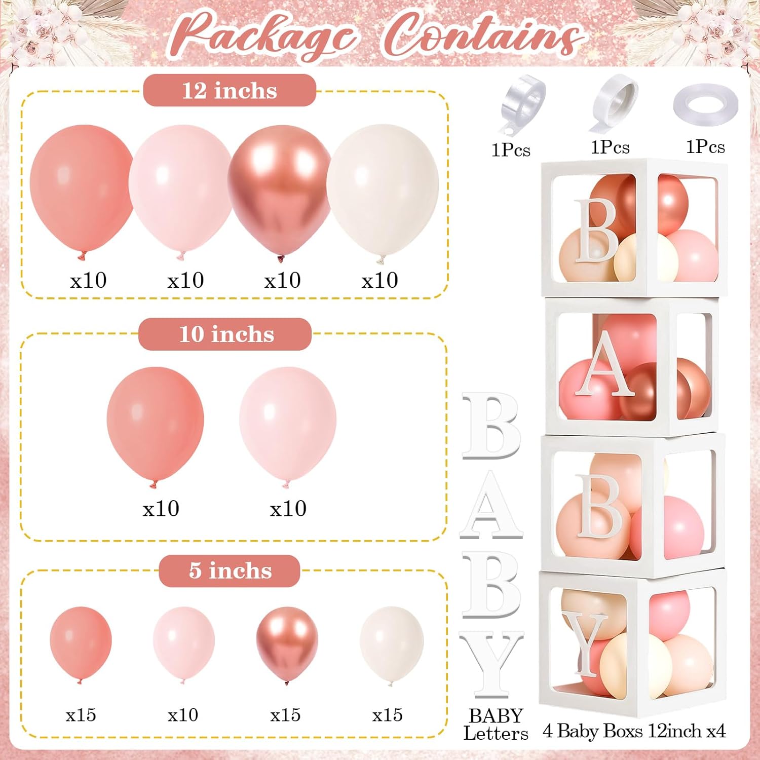 Winrayk Rose Gold Balloons - Floral Baby Shower Decorations | Pink Balloon Arch Kit for Girls