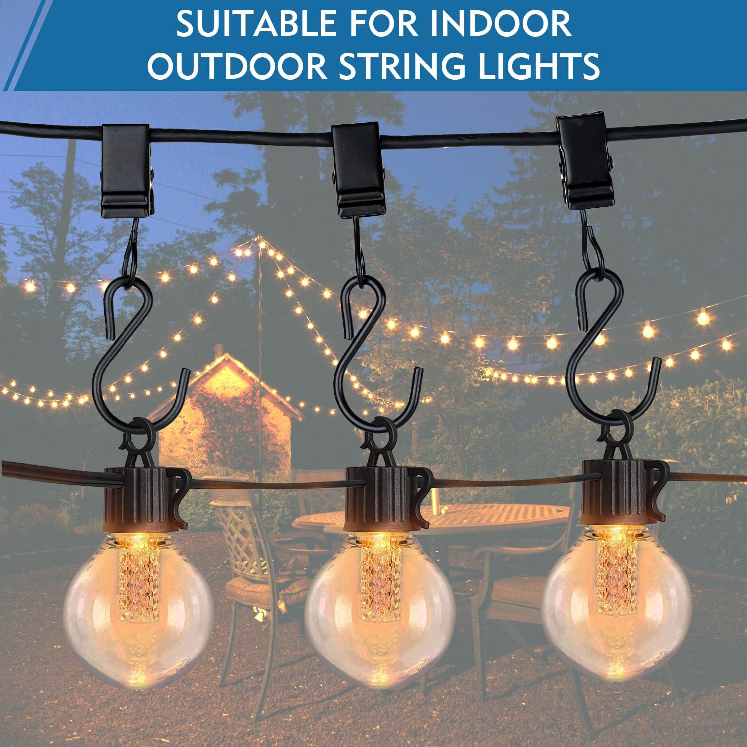 Skiennix Christmas Light Clips - 50 Pack Heavy-Duty Metal Hooks for Outdoor String Lights | Perfect for RV & Holiday Decor
