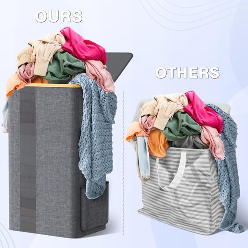 BlissTotes Laundry Basket - 100L Clothes Hamper with Lid & Removable Bag | Breathable Design - Light Grey