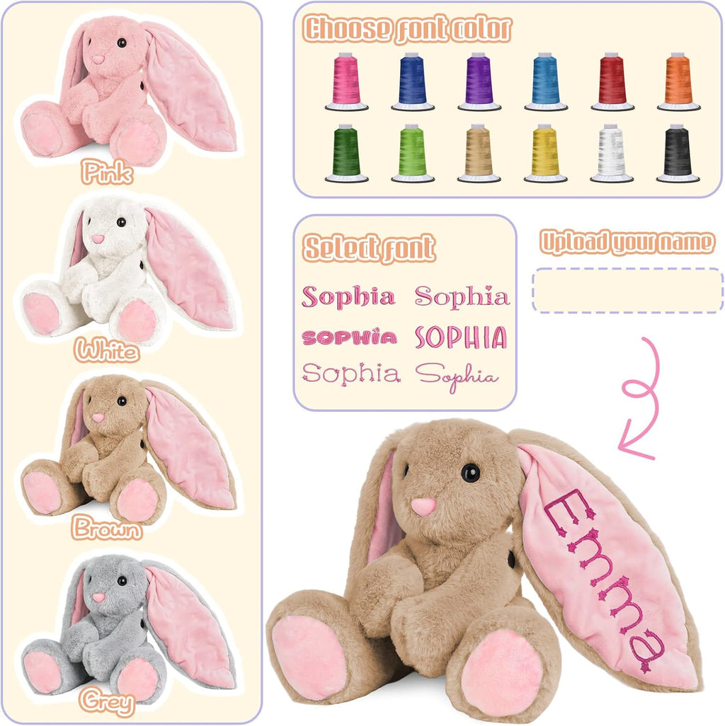 Skiennix Personalized Bunny Plush - Custom Embroidered Stuffed Animal for Babies | Perfect Gift for Toddlers