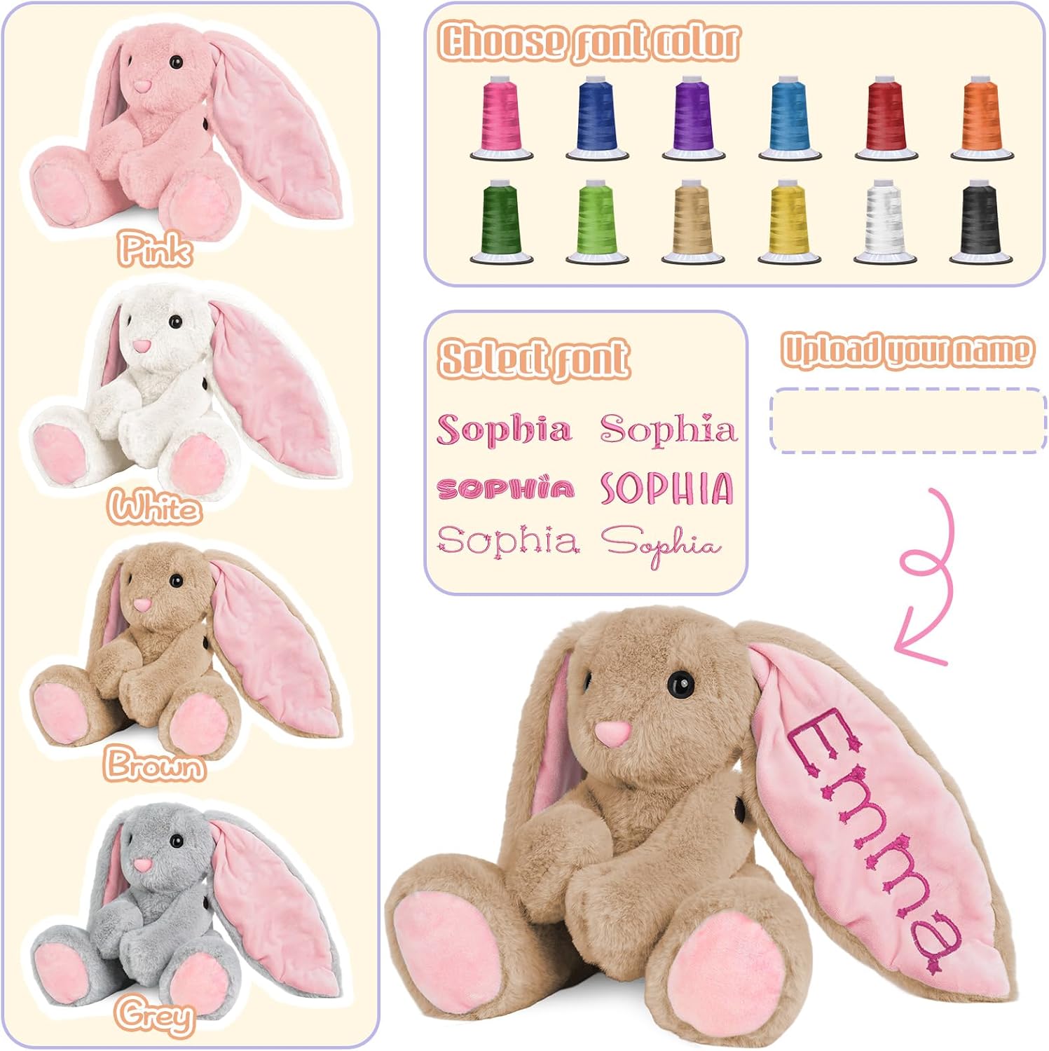 Skiennix Personalized Bunny Plush - Custom Embroidered Stuffed Animal for Babies | Perfect Gift for Toddlers