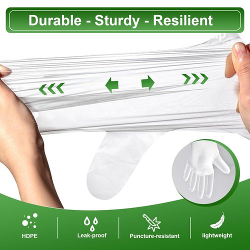 JedJadr 500 Count Disposable Food Service Gloves – Plastic Gloves For Food Handling, Clear Poly Plastic Glove For Kitchen Serving – Lightweight Disposable Kitchen Glove, One Size Fits Most