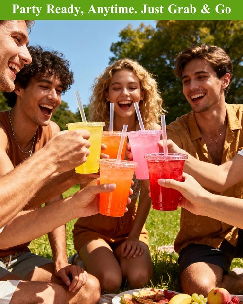 Goodluck 100 Pack 16oz Plastic Cups with Lids and Straws, Clear Disposable Iced Coffee Cups, Food Safe Cold Drink Cups for Bubble Tea, Smoothies & Shakes, BPA Free