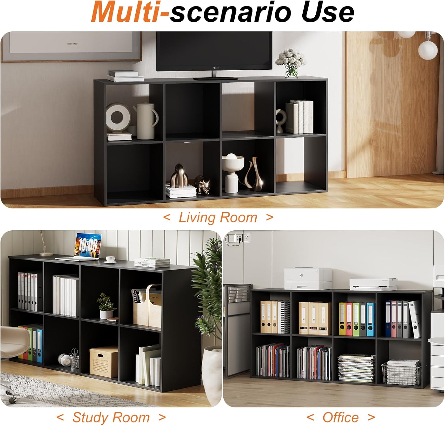 Sweetcrispy 8 Cube Storage Organizer - Versatile Open Cube Bookshelf with Removable Back Panels | 47.7" L × 11.6" W × 24" H, Black