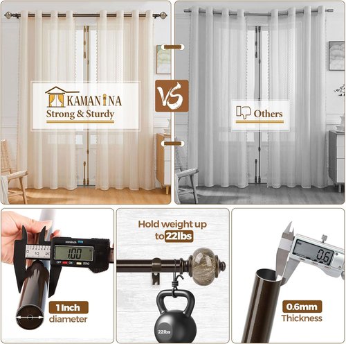 KAMANINA Curtain Rod - 1 Inch Antique Bronze Drapery Rod, 32 to 58 Inches with Marble Ends