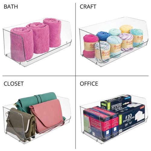 mDesign Modern Stackable Plastic Open Front Dip Extra Large Storage Organizer Bin Basket for Kitchen Organization, Shelf, Cubby, Cabinet, and Pantry Organizing Decor, Ligne Collection - 2 Pack - Clear
