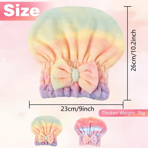 2Pcs Super Absorbent Hair Towel Wrap for Wet Hair, Microfiber Hair Drying Caps,New Fast Drying Hair Turban Wrap Towels Shower Cap for Girls and Women(Green+Pink)