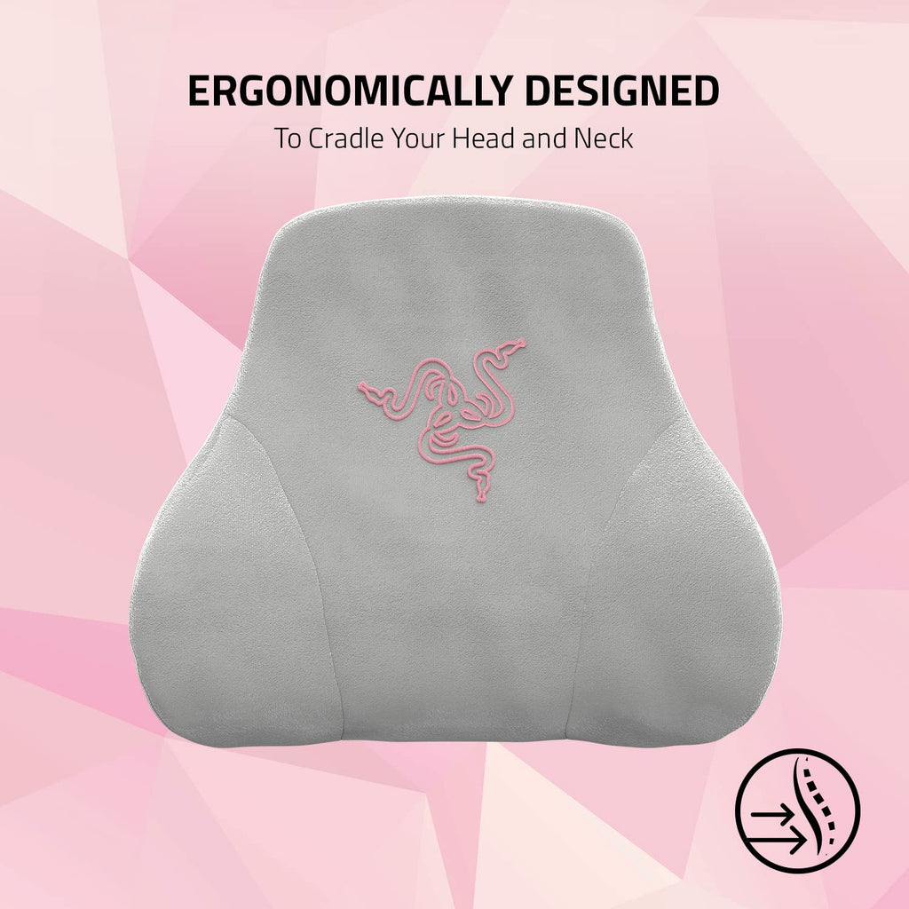 Razer Head Cushion Neck & Head Support for Gaming Chairs: Ergonomically Designed - Memory Foam Padding  - Wrapped in Plush Pink Velvet - Quartz