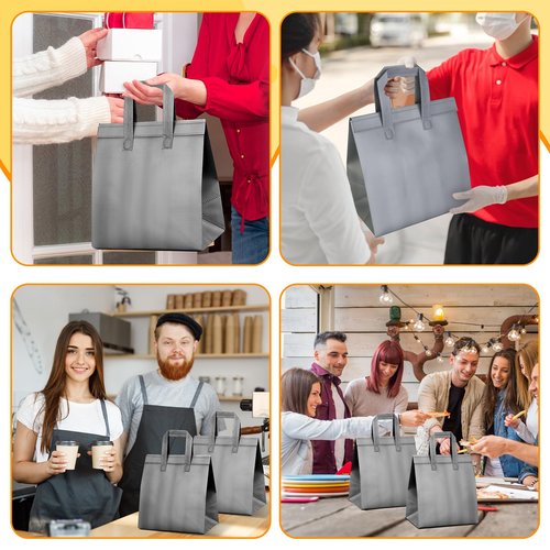 Hushee 200 Pcs Insulated Take out Bags Bulk Thermal Insulation Take Away Bags Disposable 10.24x11.02x6.69 Inch for Grocery Lunch Hot Cold Frozen Food Delivery Shipping Cooler(Gray)