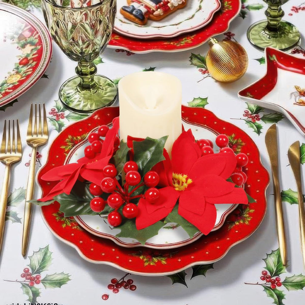 Regine Switzerland Christmas Candle Rings - Artificial Poinsettia & Red Berry Centerpieces | Holiday Decor