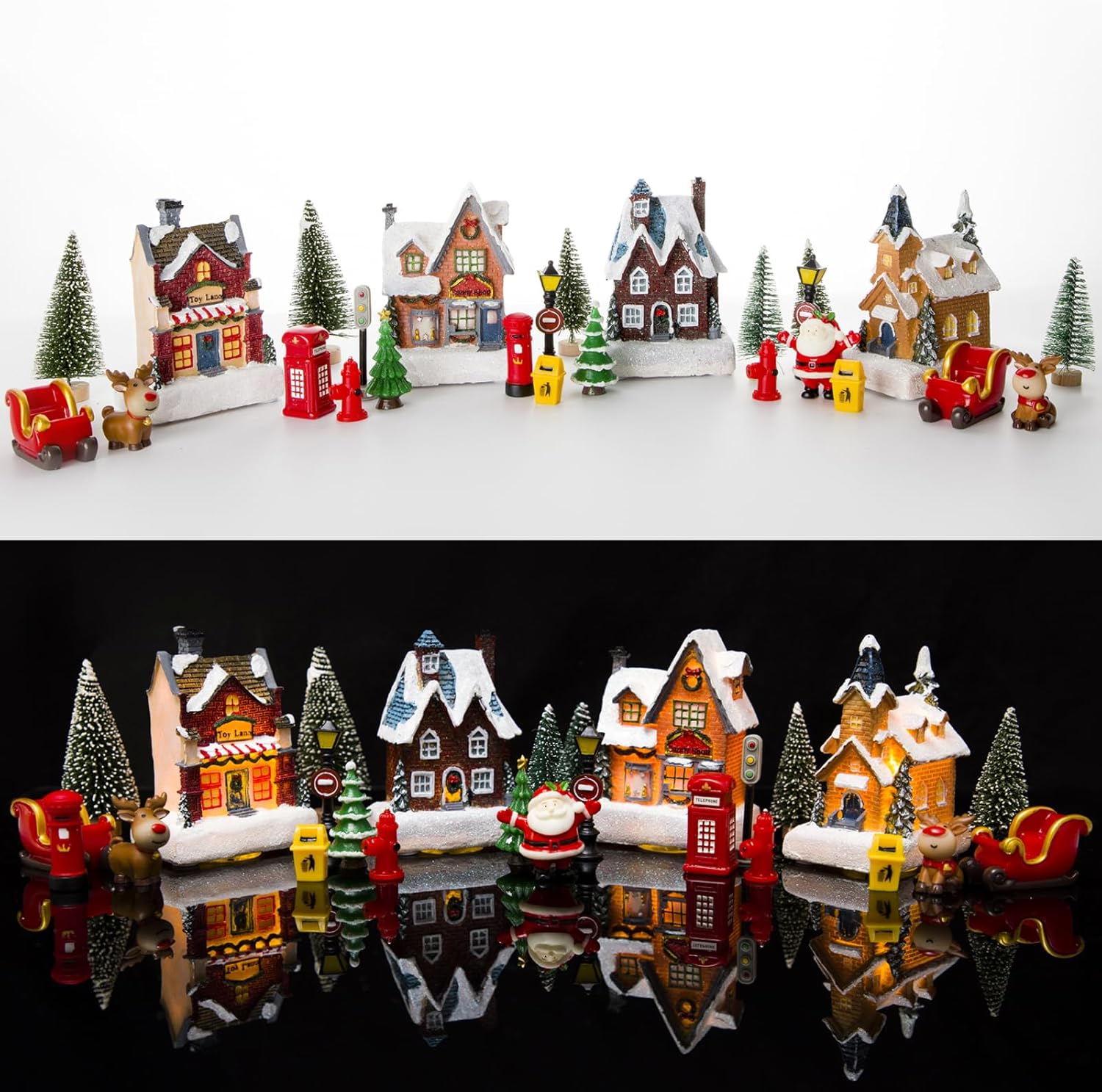 Regine Switzerland Christmas Village Set - LED Light-Up Resin Houses | Festive Indoor Decor Collection