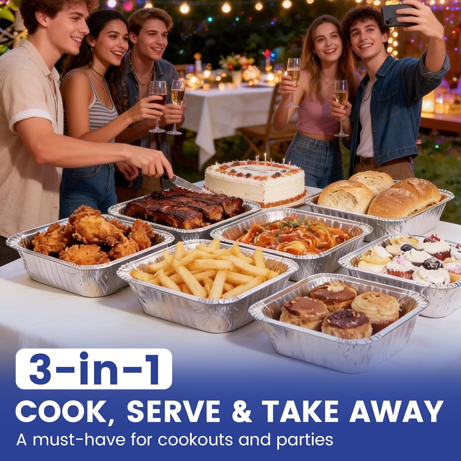 Skiennix 8x8 Aluminum Foil Pans - 40 Pack Disposable Baking Containers with Clear Lids | Perfect for Air Fryers