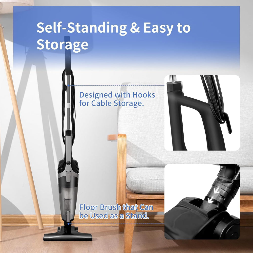 Skiennix Corded Stick Vacuum Cleaner - Powerful Suction for Pet Hair on Carpet, Tile & Hard Floors
