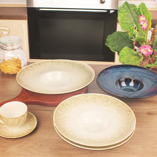 jinsongdafa Soup Bowls, Soup Plates, 7.1 oz,Porcelain Pasta Bowl Set of 4, Wide edge Shallow Bowl Plates, Rimmed Bowls with Rim, Best choice for high-end restaurants and foodies,Gradient beige11.6Inch