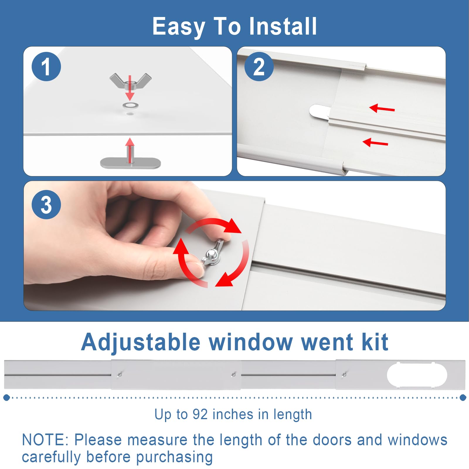 Aukney Portable AC Window Vent Kit, Adjustable Vertical/Horizontal Sliding Window Kit Plate for AC Unit, Seamless Portable AC Window Seal with 5.9 Inch Diameter, 59 Inch Length Exhaust Hose