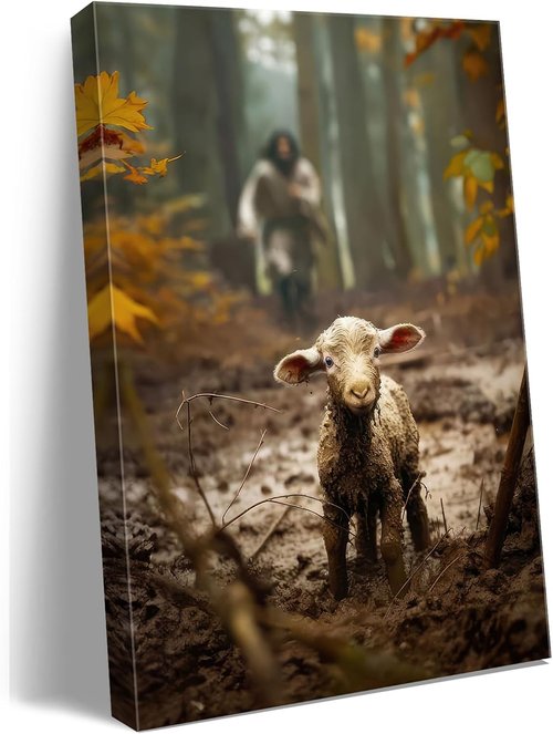 Jesus Wall Art | Large 24”x36” Canvas Print of Jesus Running After Lost Lamb - Perfect Home Decor & Baptism Gift