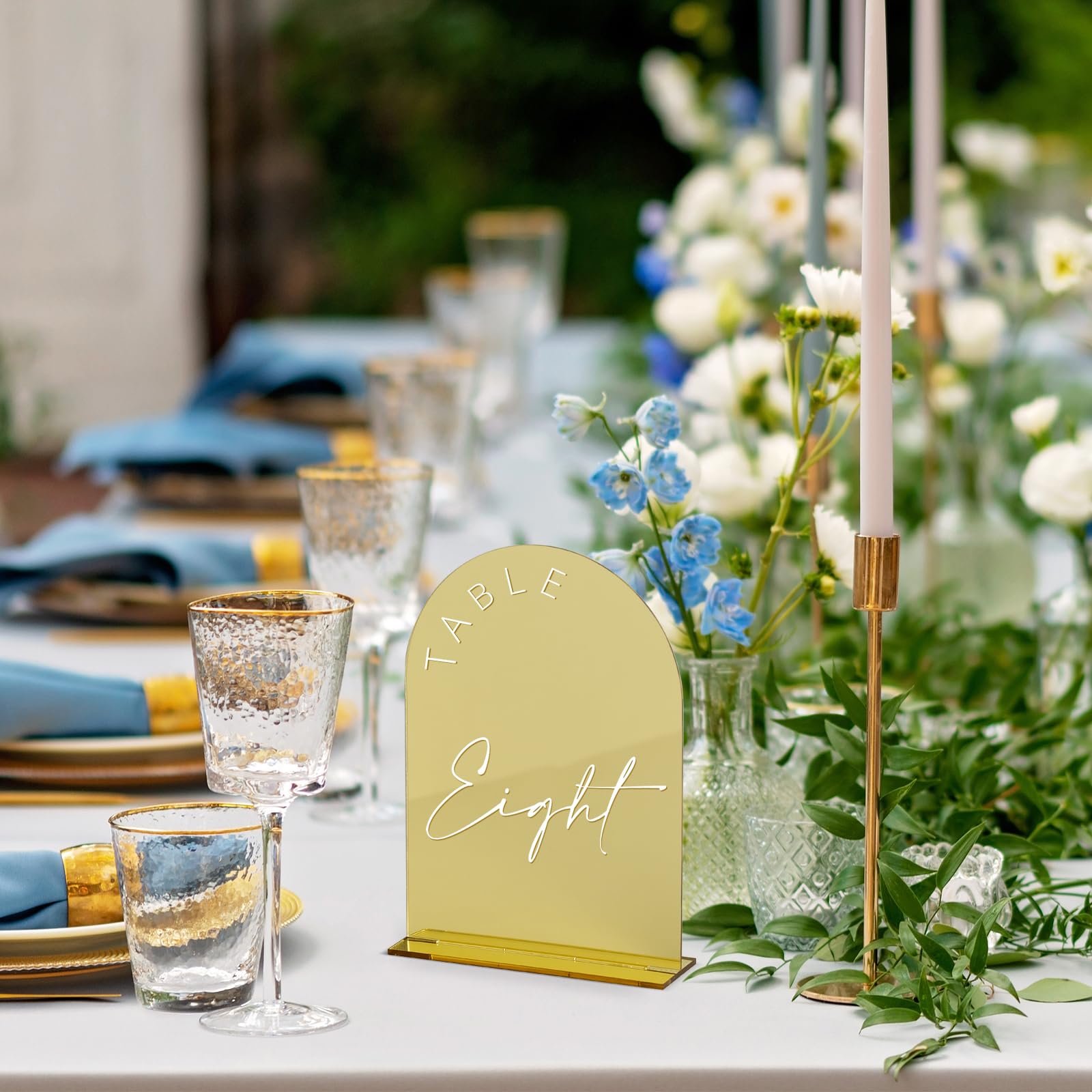 Gold Mirror Arch Wedding Table Numbers 1-20 with Stands, 5x7 Inch Acrylic Arch Sign with Holder, Gold Arch Acrylic Table Numbers for Wedding Reception(1-20, 5"x7")