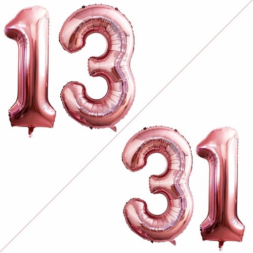GOER 13th Birthday Balloons - Jumbo 42 Inch Rose Gold Foil Decorations for Sweet 13 Party