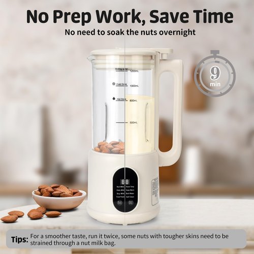 Automatic Nut Milk Maker, 8 in1 40oz Soybean Milk Machine for Homemade Almond, Oat, Soy, Coconut, Plant-Based Milk and Non Dairy Beverages, 12 Hours Timer/Auto-clean/Room Temp/Keep Warm/Boil/Low-Noise