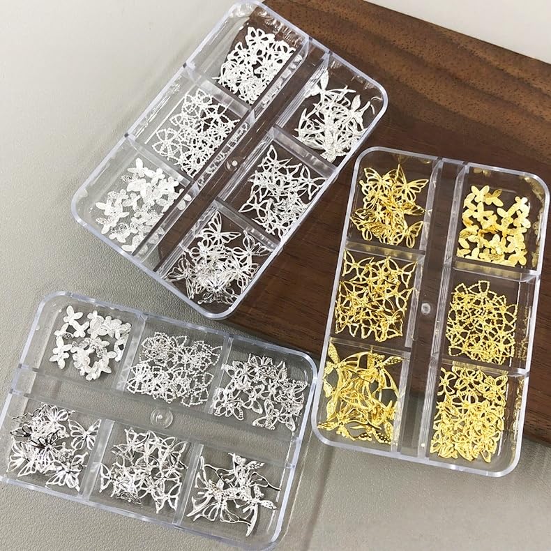 Butterfly Gold Nail Charms and Bow Rhinestones - 2 Boxes