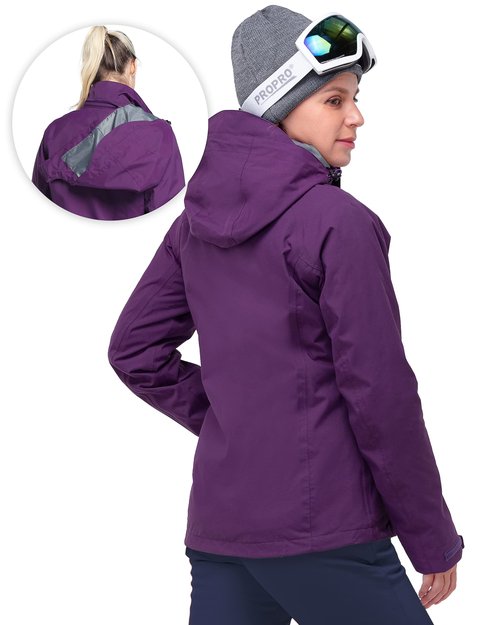 33,000ft Women's Waterproof 3-IN-1 Ski Jacket, Warm Fleece Insulated Winter Snow Coat Windproof Rain Jackets Parka Hooded for Traveling Climbing Hiking
